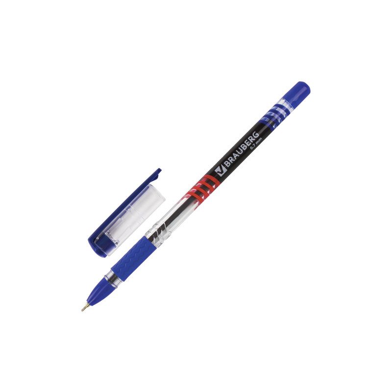 Ручка шариковая масляная с грипом BRAUBERG "Spark", СИНЯЯ, печать, узел 0,7 мм, линия письма 0,35 мм, OBP118