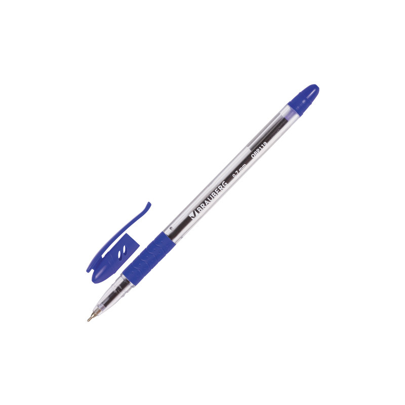 Ручка шариковая масляная с грипом BRAUBERG "Glassy", СИНЯЯ, корпус прозрачный, узел 0,7 мм, линия письма 0,35 мм, OBP119