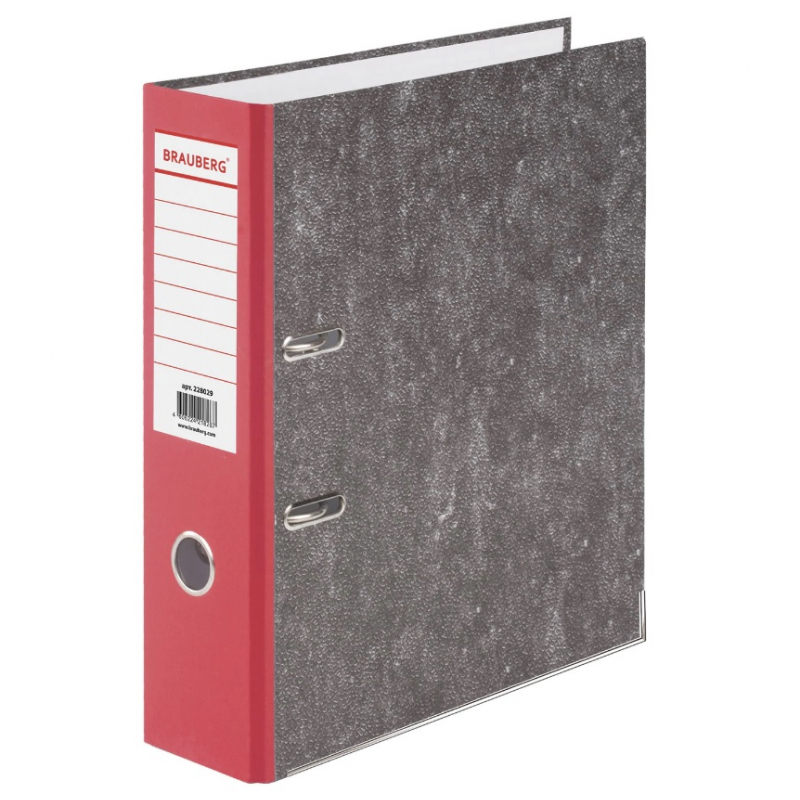 Папка-регистратор BRAUBERG усиленный корешок, мраморное покрытие, 80 мм, с уголком, красная