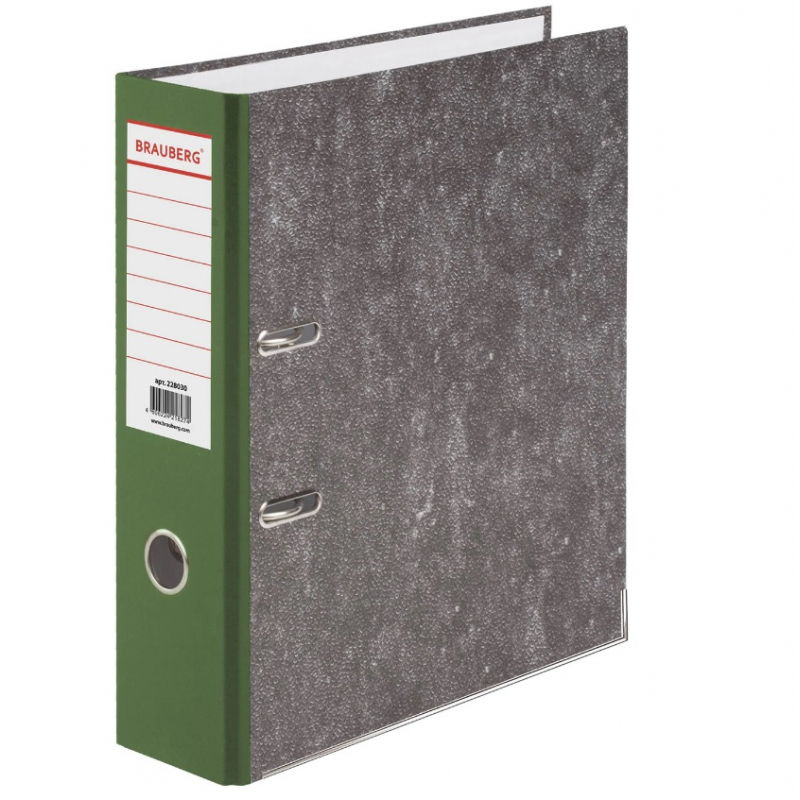 Папка-регистратор BRAUBERG усиленный корешок, мраморное покрытие, 80 мм, с уголком, зеленая, 228030