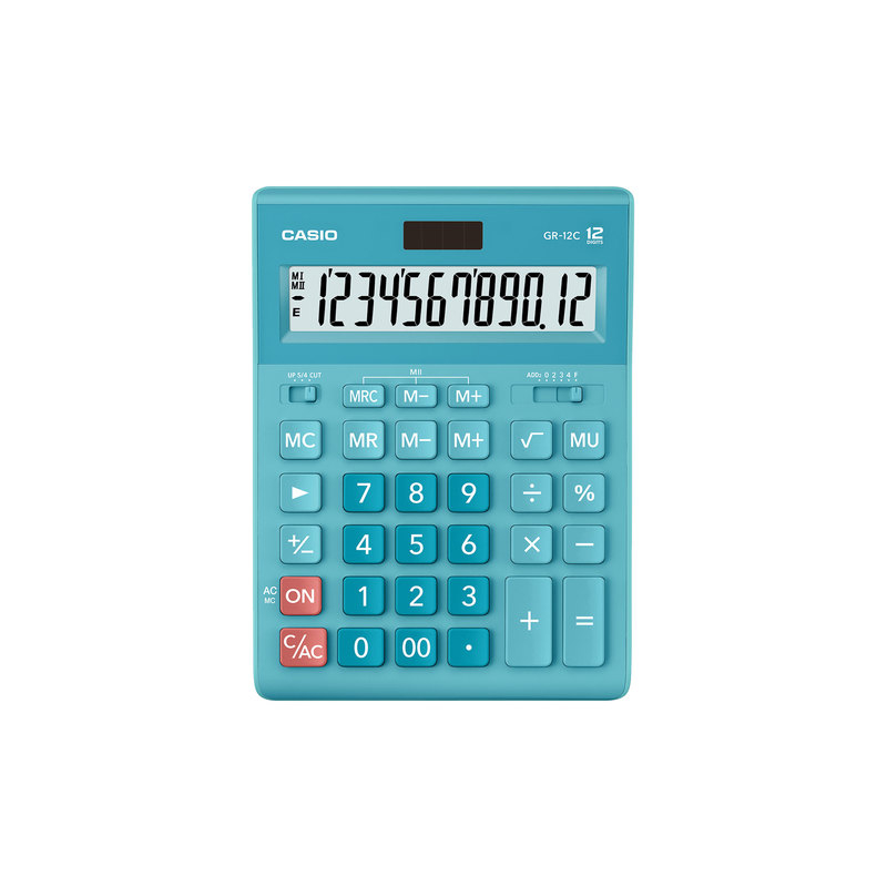 Калькулятор CASIO настольный GR-12С-LB, 12 разрядов, двойное питание, 210х155 мм, голубой, GR-12C-LB-W-EP