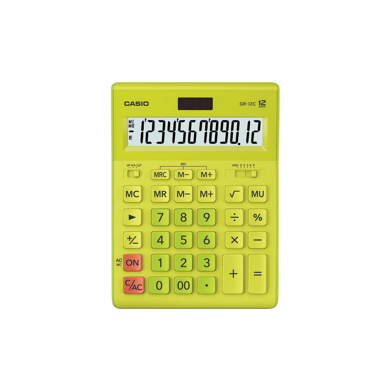 Калькулятор CASIO настольный GR-12С-GN, 12 разрядов, двойное питание, 210х155 мм, салатовый, GR-12C-GN-W-EP
