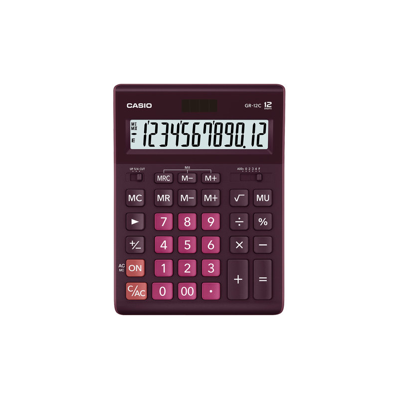 Калькулятор CASIO настольный GR-12С-WR, 12 разрядов, двойное питание, 210х155 мм, бордовый, GR-12C-WR-W-EP