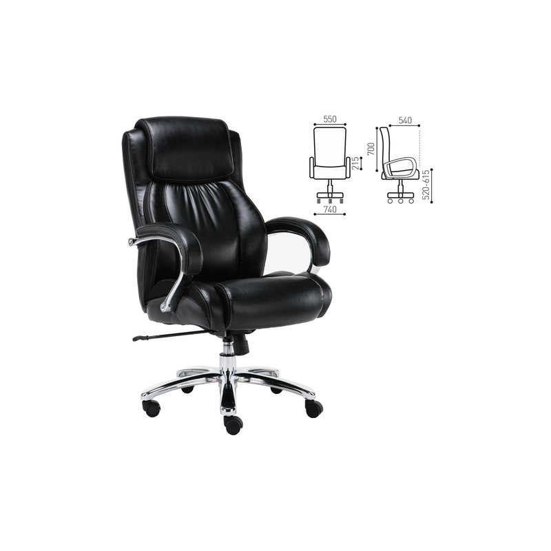 Кресло офисное BRABIX "Status HD-003", нагрузка до 250 кг, рециклированная кожа, хром, черное