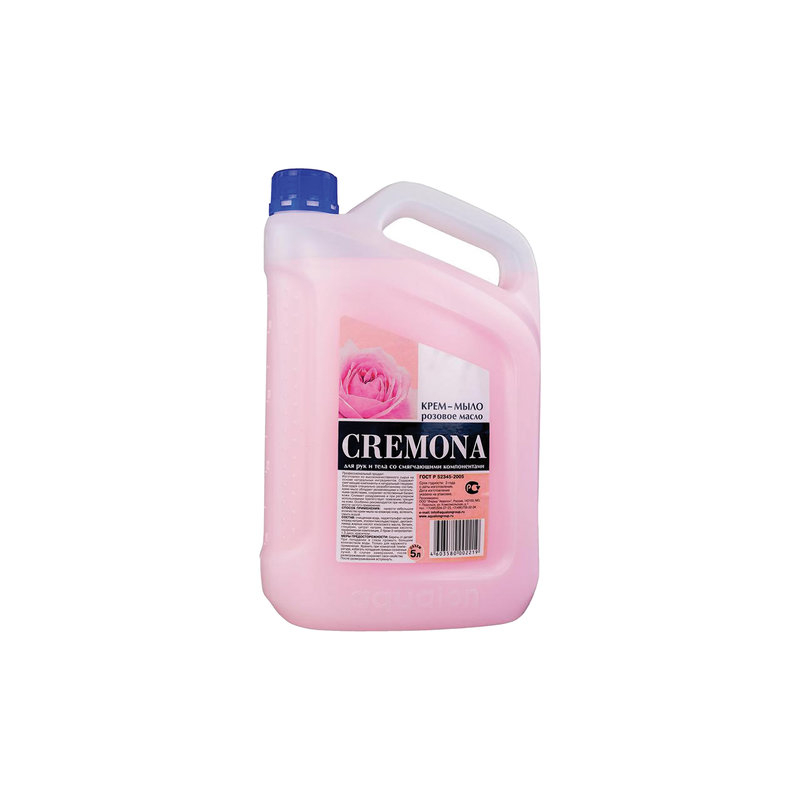 Мыло-крем жидкое 5 л КРЕМОНА "Розовое масло", ПРЕМИУМ, перламутровое, из натуральных компонентов,  605719
