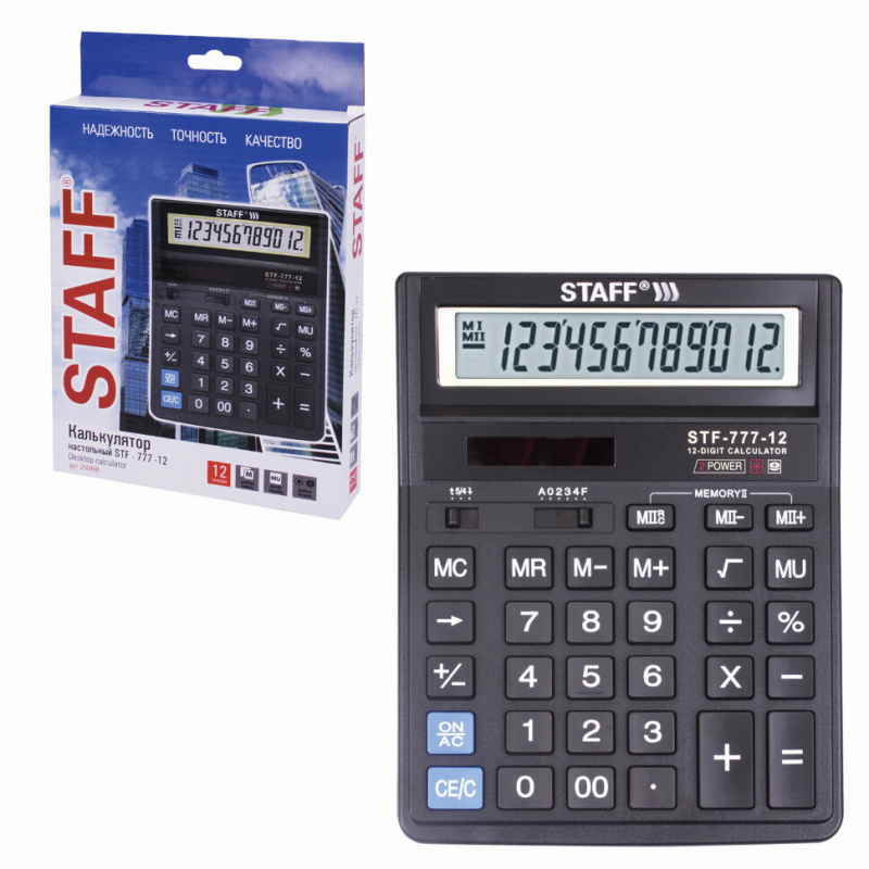 Калькулятор STAFF  STF-777, ЧЕРНЫЙ, 250458