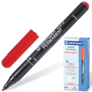 Маркер перманентный (нестираемый) Centropen КРАСНЫЙ, тонкий наконечник, 1 мм, 2846/1, 6 2846 9404