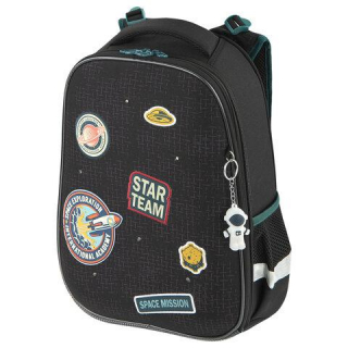 Ранец BRAUBERG PREMIUM, 2 отделения, с брелком, Space mission, LED ЛАМПОЧКИ, 38х29х16 см, 270599