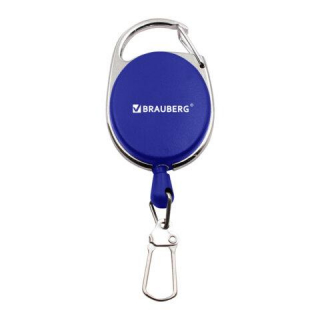 Держатель-рулетка для бейджей, 70 см, карабин, синий, в блистере, BRAUBERG 238239