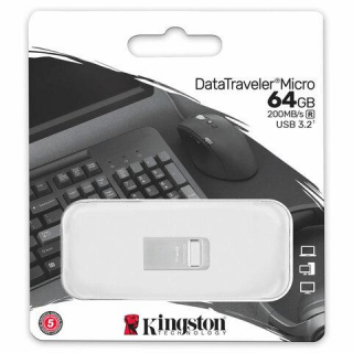 Флеш-диск 64GB Kingston DataTraveler Micro USB 3.2, металл. корпус, серебристый, DTMC, DTMC3G2/64GB