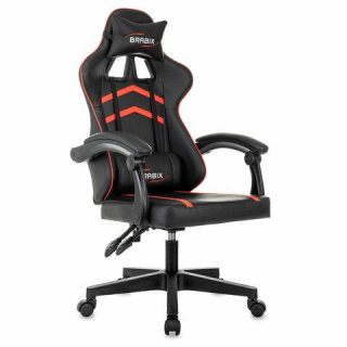 Кресло компьютерное BRABIX Shooter GM-123, 2 подушки, экокожа, черное/красное, 533190