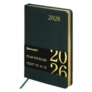Ежедневник датированный 2026 А5 138x213мм BRAUBERG Iguana, под кожу, темно-зеленый, 117058
