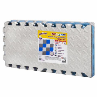 Коврик-пазл напольный 1,2х1,2 м, 16 шт., 30х30 см, толщина 1 см, серый, голубой, св.серый, ЮНЛАНДИЯ 664813