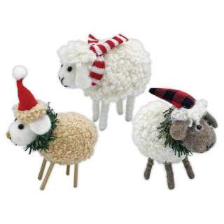 Украшение ёлочное (1шт) Овечка, 10х6х13 см, фланель, фетр, ассорти 3 дизайна, ЗОЛОТАЯ СКАЗКА 592421