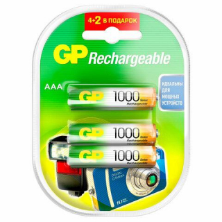 Батарейки аккумуляторные Ni-Mh мизинчиковые 6 шт. (ПРОМО 42) ААА (HR03) 930 mAh, GP 100AAAHC4/2-2CR6