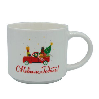 Кружка новогодняя 420 мл Машинка, 10х9 см, каменная керамика, ЗОЛОТАЯ СКАЗКА 592545