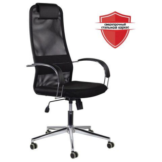 Кресло офисное BRABIX  "Pilot EX-610 CH" premium, хром, ткань-сетка, черное, 532417