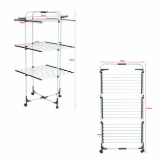 Сушилка напольная для белья раскладная 3 уровня, 30 метров, на колесах, ЛАЙМА HOME HIGH-RISE, 700472