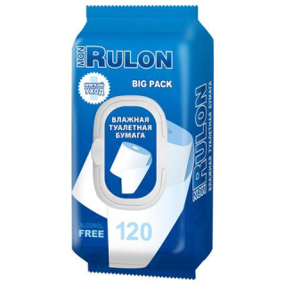 Бумага туалетная влажная смываемая 120 шт, MON RULON с пластиковым клапаном, ш/к 295, 72955
