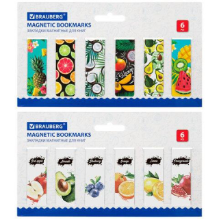 Закладки для книг МАГНИТНЫЕ, FRUITS, набор 12 шт., 60x20 мм, BRAUBERG 113173
