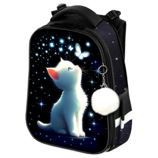 Ранец BRAUBERG PREMIUM, 2 отделения, с брелком, White kitten, СВЕТЯЩИЙСЯ, 38х29х16 см, 274392