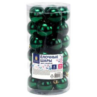 Шары ёлочные 30 шт., 4 см, Solid Color, пластик, ЗЕЛЕНЫЕ, глянец, ЗОЛОТАЯ СКАЗКА 592500