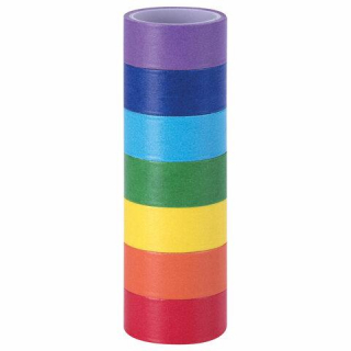 Клейкие WASHI-ленты для декора РАДУЖНЫЕ, однотонные, 15 мм х 3 м, 7 цветов, рисовая бумага, ОСТРОВ СОКРОВИЩ 661702
