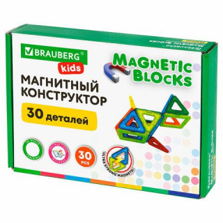 Магнитный конструктор MAGNETIC BLOCKS, 30 магнитных деталей, BRAUBERG KIDS 665719