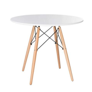 Стол обеденный BRABIX Eames T-01, круглый, диаметр 80 см, опоры дерево, белый, 532633