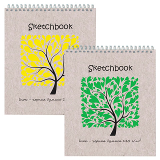 ПОЛИНОМ Блокнот для эскизов (скетчбук), черная бумага, А5+, 170х200 мм, 140 г/м2, 20 листов, гребень, жёсткая подложка, 2622