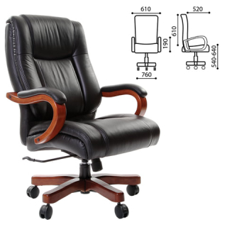 CHAIRMAN Кресло офисное CH 403, нагрузка до 250 кг, кожа, дерево, черное, 7010322