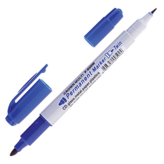 Маркер перманентный Crown двусторонний "Multi Marker Twin", ЧЕРНЫЙ, скошенный наконечник, 2 мм/1 мм, P-800W