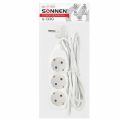 Удлинитель сетевой SONNEN U-133G, 3 розетки, c заземлением, 10 А, 3 м, белый, 511432