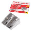 Точилка BRAUBERG Style, металлическая клиновидная, 2 отверстия для чернографитных карандашей (в том числе утолщенных), 222486