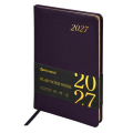 Еженедельник датированный 2027 А5 145х215мм BRAUBERG Iguana, под кожу, темно-фиолетовый, 118132